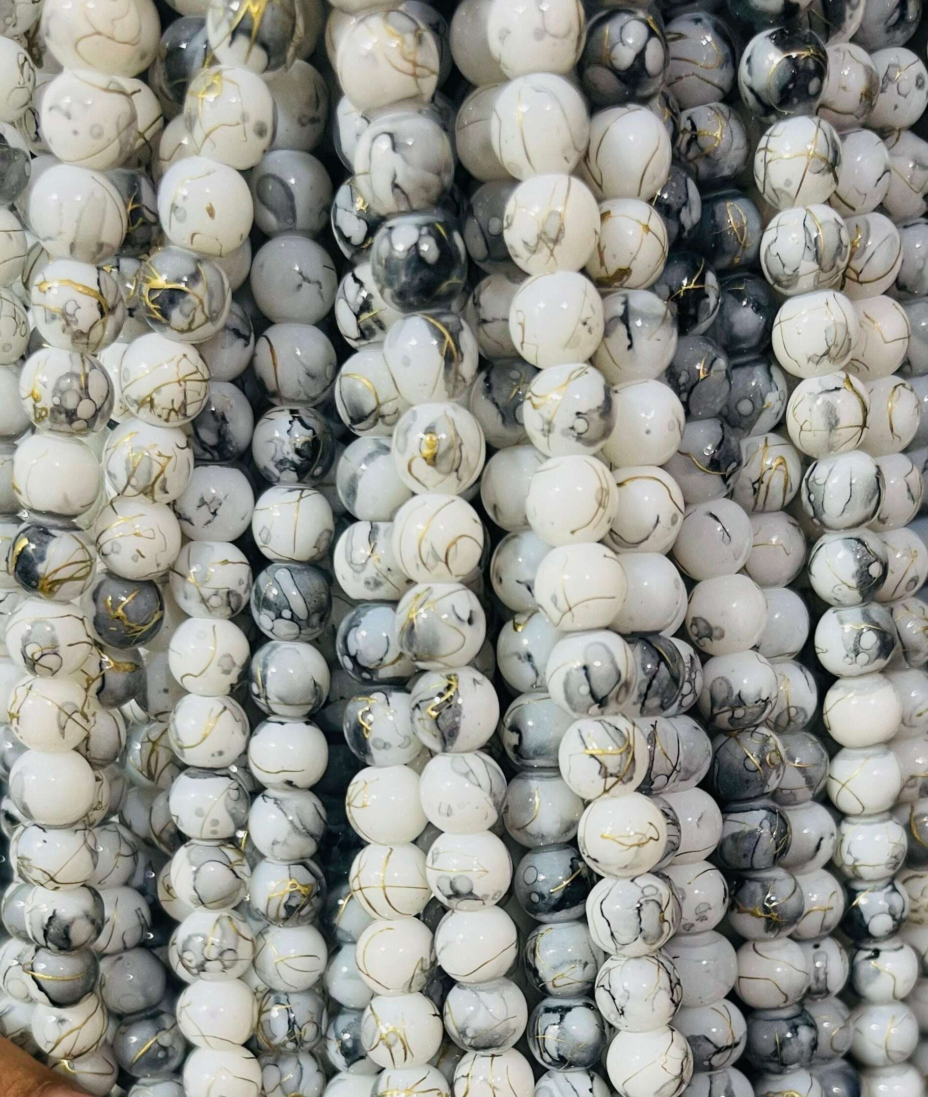 Marble Glass beads 8mm