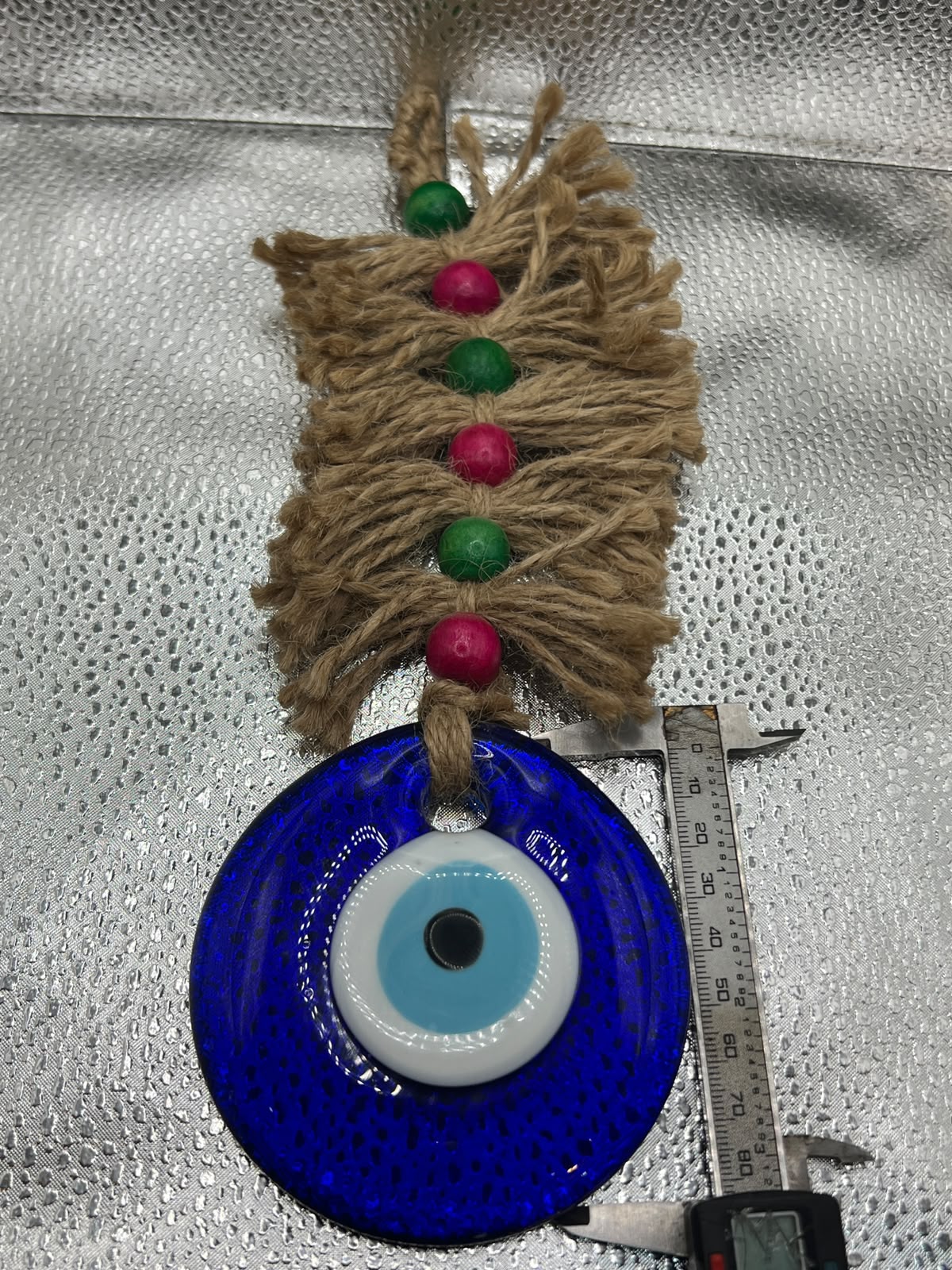 Handmade Rustic Jute Evil Eye Wall Hanging Ornament – 80mm Glass Nazar Home Protection Amulet