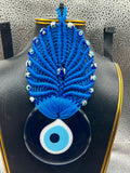 Handmade Blue Macrame Evil Eye Wall Hanging Ornament – 70mm Glass Nazar Home Protection Amulet