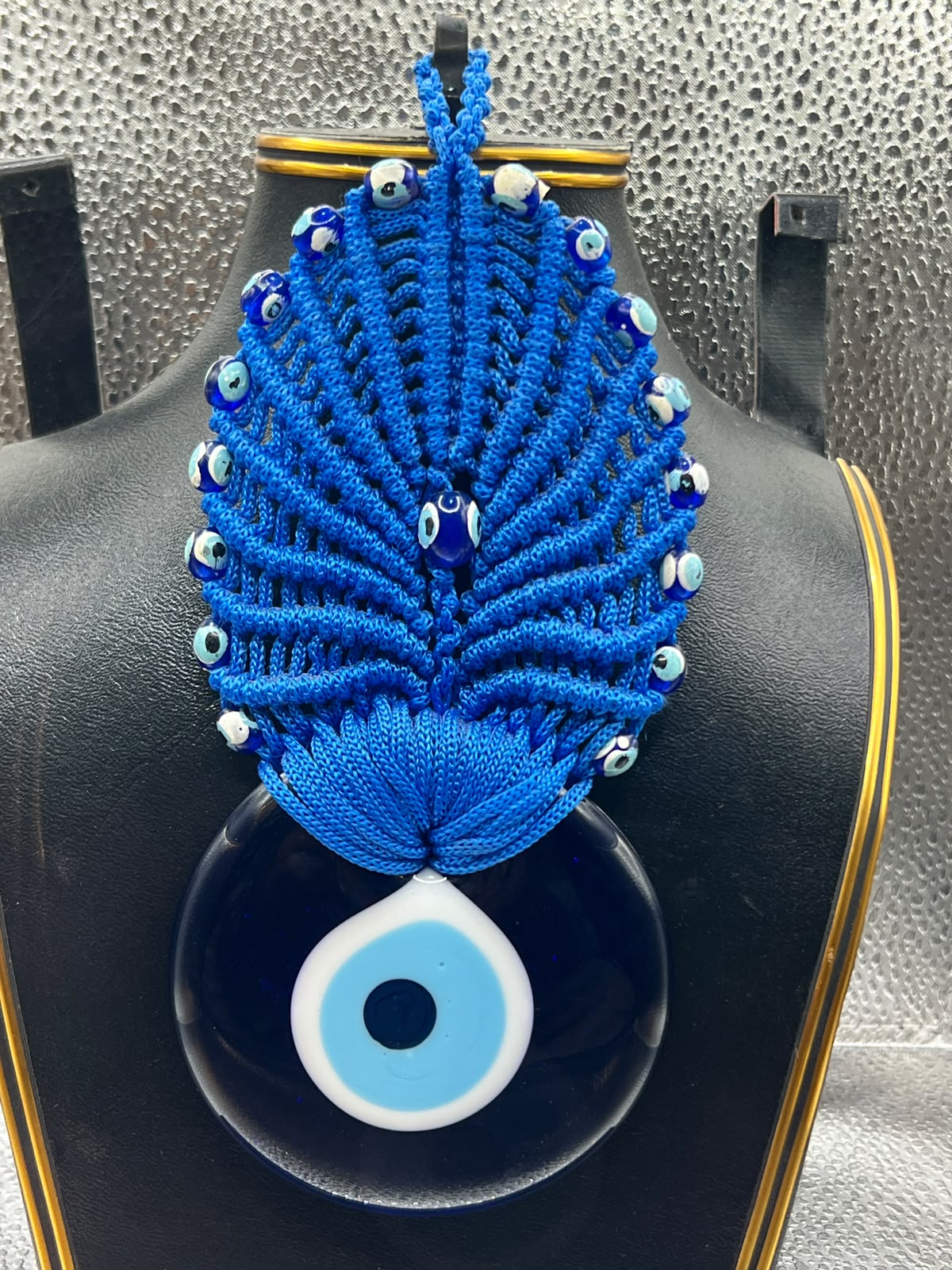 Handmade Blue Macrame Evil Eye Wall Hanging Ornament – 70mm Glass Nazar Home Protection Amulet