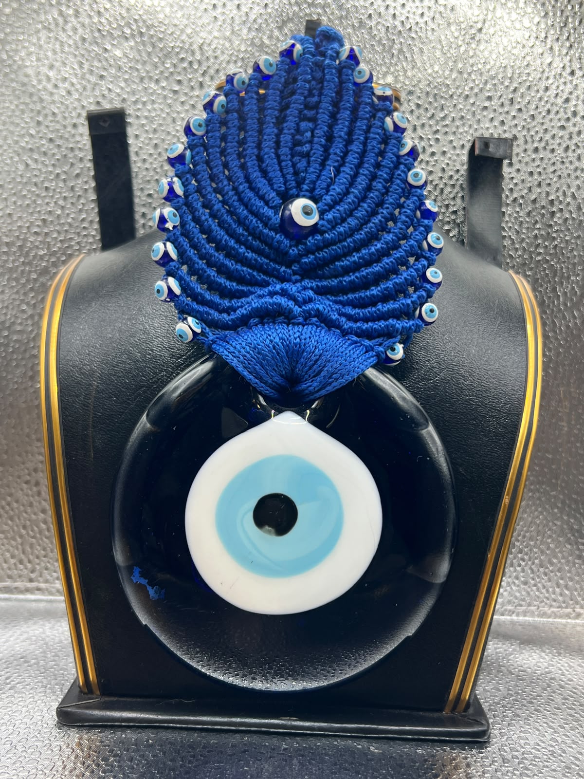 Handmade Blue Macrame Evil Eye Wall Hanging Ornament – 70mm Glass Nazar Home Protection Amulet