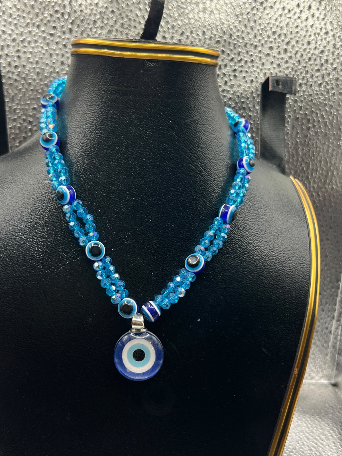 Handmade Evil Eye Beaded Necklace with Nazar Pendant – 10mm Beads & Crystal Strands