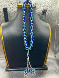 Handmade 33-Beads Evil Eye Tasbeeh Prayer Beads – 10mm Nazar Rosary with Silver Crescent Charms